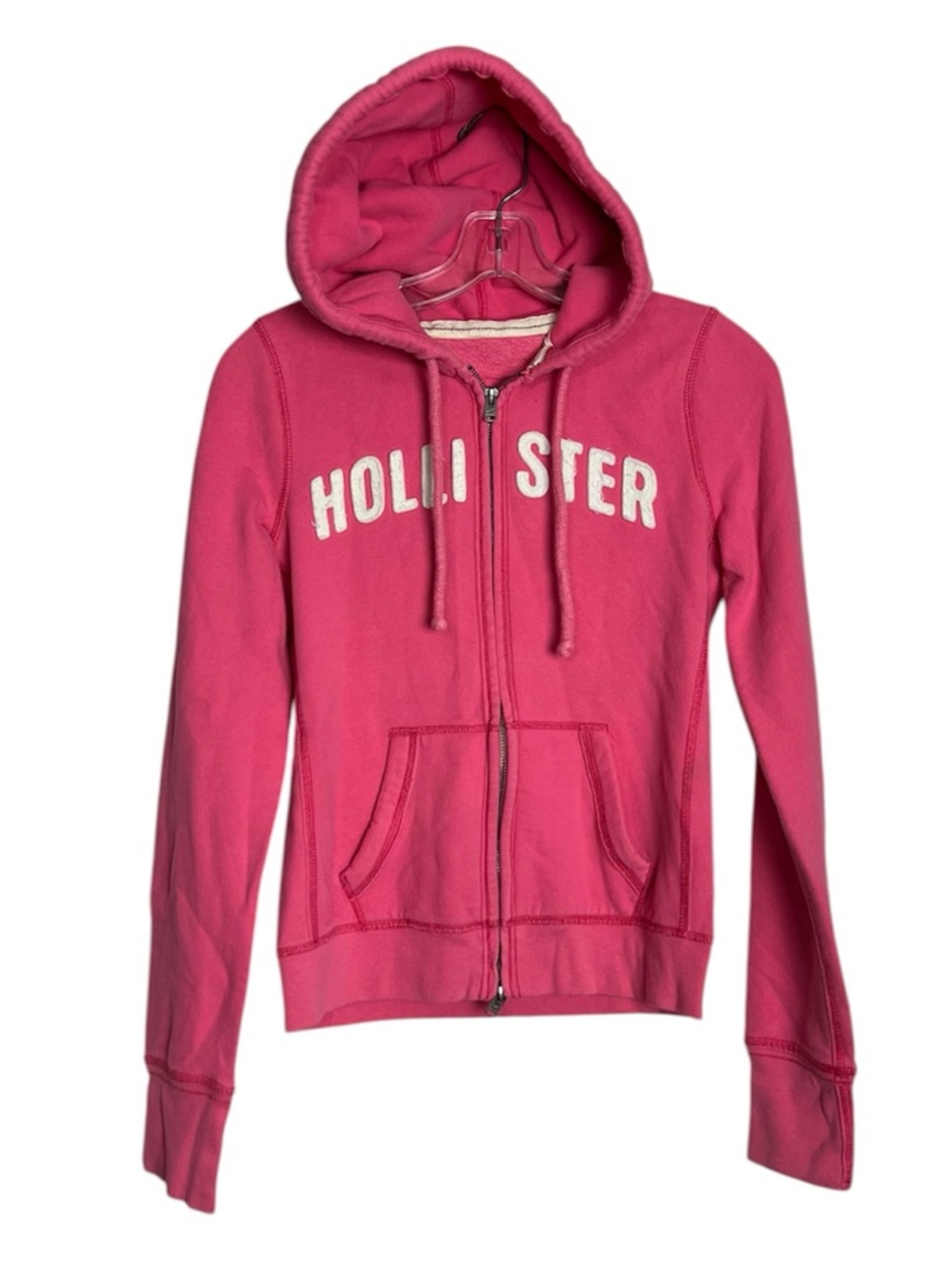 Y2K Barbie Pink Hollister Spellout Zip Up Hoodie Sz M GUC